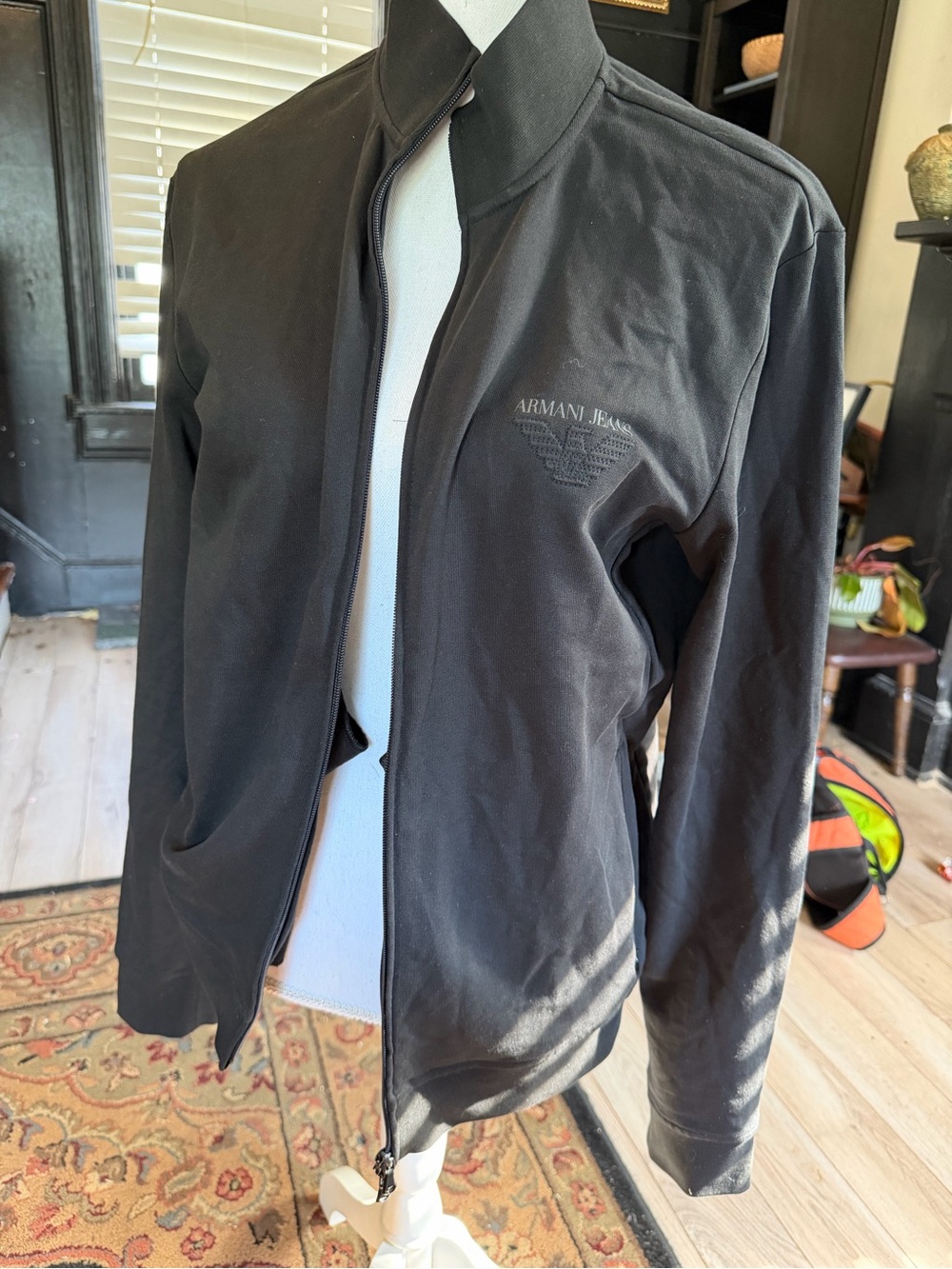 Armani Jeans Black Zip-Up light Jacket with Logo
